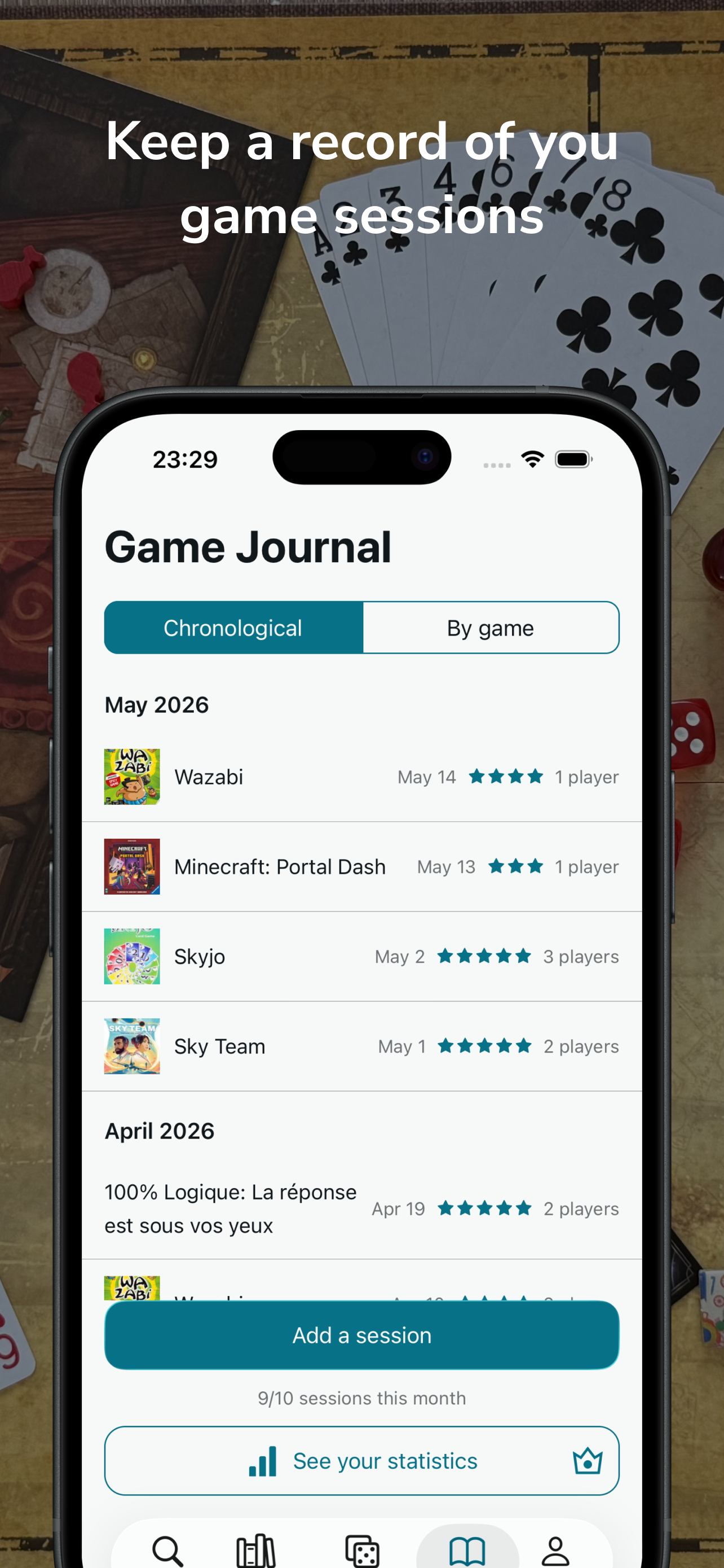 Game history screen in LudoGuide